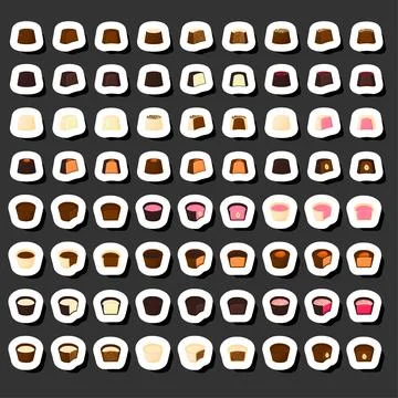 Illustration on theme beautiful big set sweet chocolate candy bonbon Stock Illustration