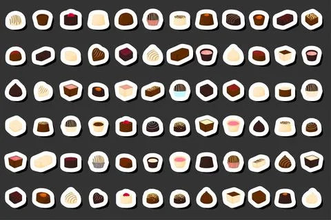 Illustration on theme beautiful big set sweet chocolate candy bonbon Ilustración de archivo