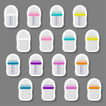 Illustration on theme big colored kit baby milk in bottle with rubber pacifie Stock Illustration