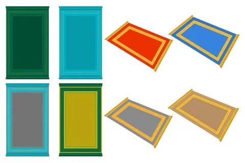 Illustration on theme big colored set different types of prayer rugs Stock Illustration