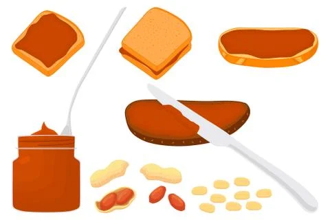 Illustration on theme big colored set different types peanut butter 스톡 일러스트