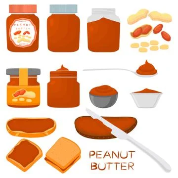 Illustration on theme big colored set different types peanut butter 스톡 일러스트