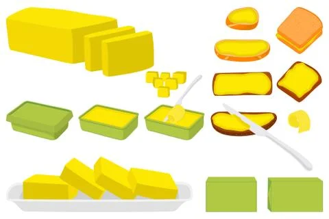 Illustration on theme big colored set different types creamy butter Stock Illustration