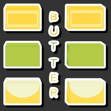 Illustration on theme big colored set different types creamy butter Stock Illustration