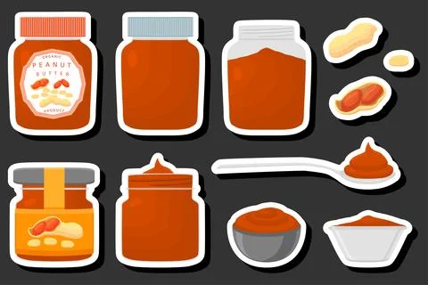 Illustration on theme big colored set different types peanut butter Stock Illustration