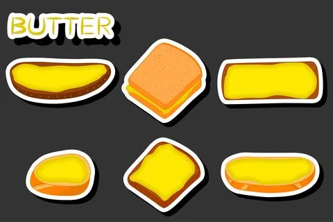 Illustration on theme big colored set different types creamy butter Stock Illustration