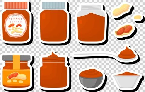Illustration on theme big colored set different types peanut butter Illustrazione stock