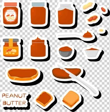 Illustration on theme big colored set different types peanut butter Illustrazione stock