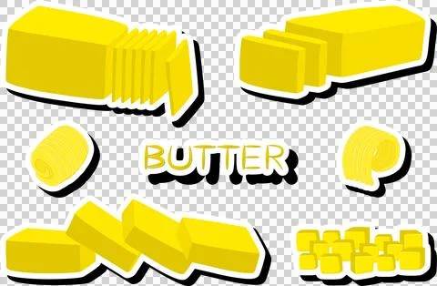 Illustration on theme big colored set different types creamy butter Stock Illustration