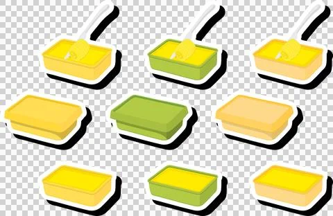 Illustration on theme big colored set different types creamy butter Stock Illustration