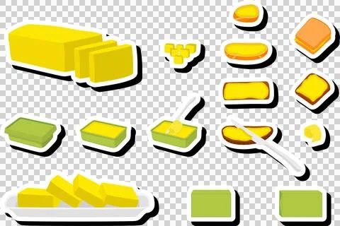 Illustration on theme big colored set different types creamy butter Stock Illustration