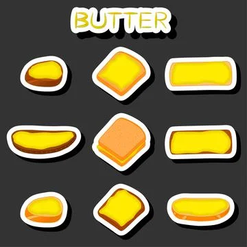 Illustration on theme big colored set different types creamy butter Stock Illustration