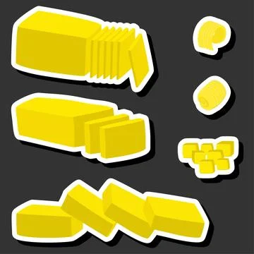 Illustration on theme big colored set different types creamy butter Stock Illustration