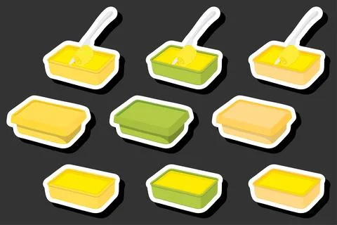 Illustration on theme big colored set different types creamy butter Stock Illustration