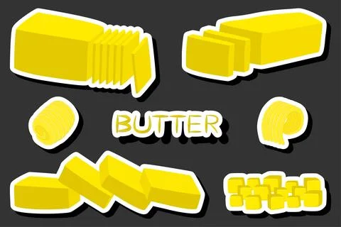Illustration on theme big colored set different types creamy butter Stock Illustration