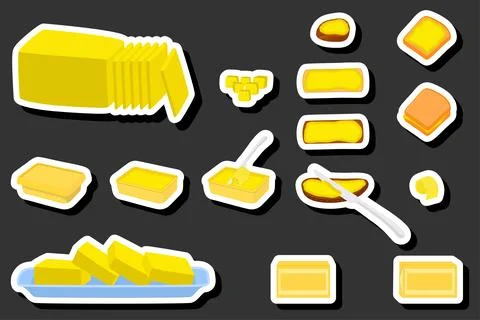 Illustration on theme big colored set different types creamy butter 스톡 일러스트