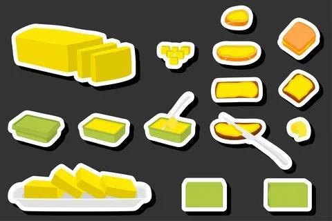 Illustration on theme big colored set different types creamy butter 스톡 일러스트
