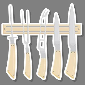 Illustration on theme big colored set different types knives Stock Illustration