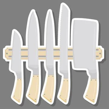 Illustration on theme big colored set different types knives Stock Illustration
