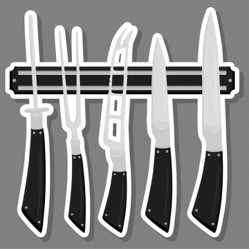 Illustration on theme big colored set different types knives Stock Illustration