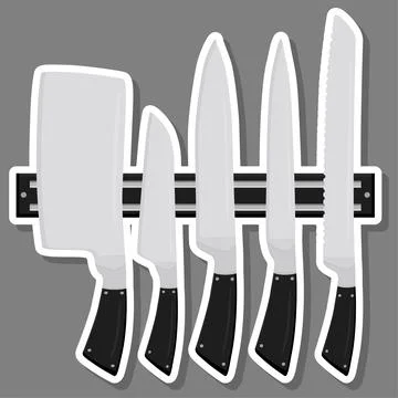 Illustration on theme big colored set different types knives Stock Illustration