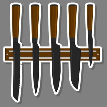 Illustration on theme big colored set different types knives Stock Illustration