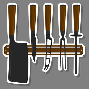Illustration on theme big colored set different types knives Stock Illustration