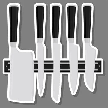 Illustration on theme big colored set different types knives Stock Illustration