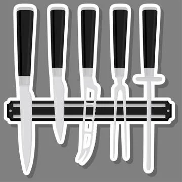 Illustration on theme big colored set different types knives Stock Illustration