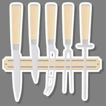 Illustration on theme big colored set different types knives Stock Illustration