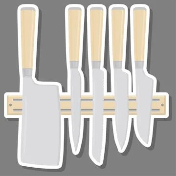 Illustration on theme big colored set different types knives Stock Illustration