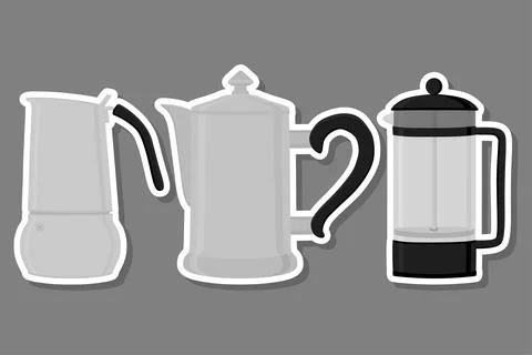 Illustration on theme big colored set different types coffee pots Stock Illustration