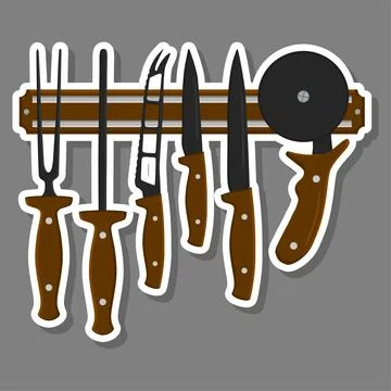 Illustration on theme big colored set different types knives Stock Illustration