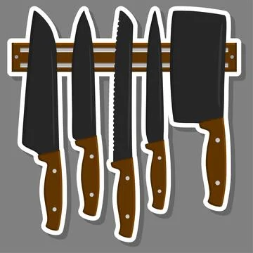 Illustration on theme big colored set different types knives Stock Illustration
