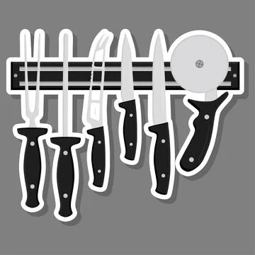 Illustration on theme big colored set different types knives Stock Illustration