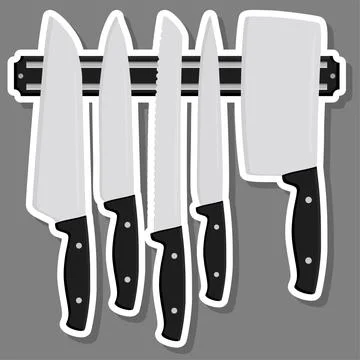 Illustration on theme big colored set different types knives Stock Illustration