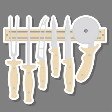 Illustration on theme big colored set different types knives Stock Illustration