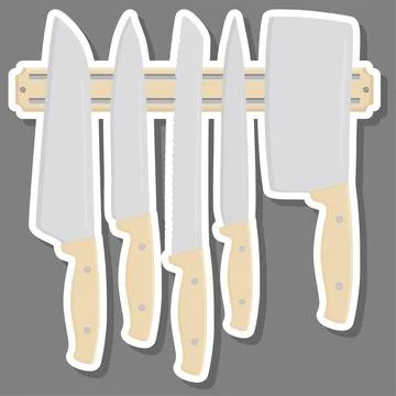Illustration on theme big colored set different types knives Stock Illustration