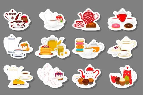 Illustration on theme big colored set different types teapots Stock Illustration