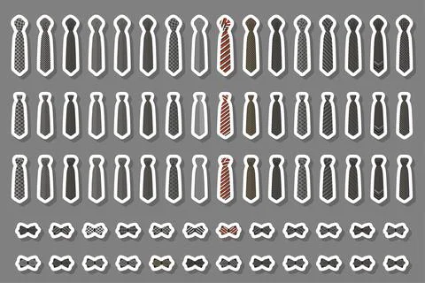 Illustration on theme big colored set neckties different types Stock Illustration