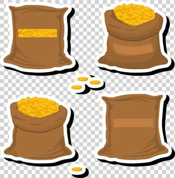 Illustration on theme big colored set different types bags, full sack of coin Stock Photos