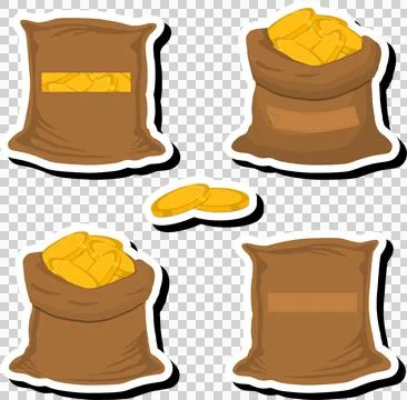 Illustration on theme big colored set different types bags, full sack of coin Stock Photos
