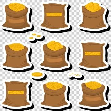 Illustration on theme big colored set different types bags, full sack of coin Stock Photos