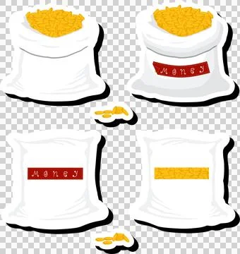 Illustration on theme big colored set different types bags, full sack of coin Stock Photos