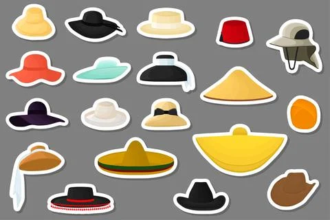 Illustration on theme big kit different types hats, beautiful caps Stock Illustration