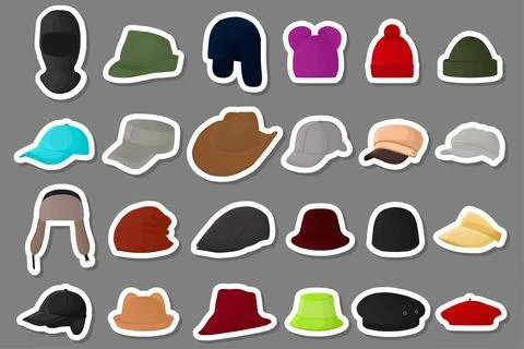 Illustration on theme big kit different types hats, beautiful caps Stock Illustration