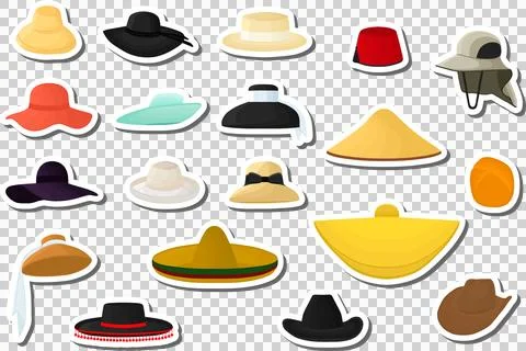 Illustration on theme big kit different types hats, beautiful caps Stock Illustration