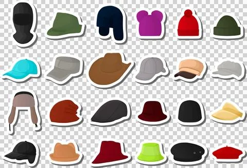 Illustration on theme big kit different types hats, beautiful caps Stock Illustration