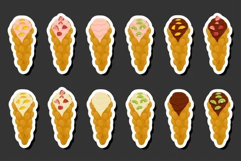 Illustration on theme big kit different types cone waffle with bubbles for .. 스톡 일러스트