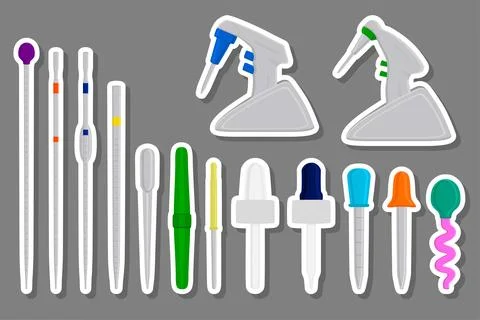 Illustration on theme big kit different medical pipette, dropper for laborato Stock Illustration